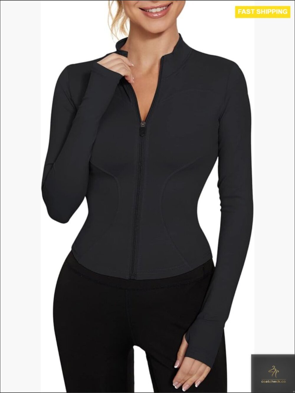 Cropped Workout Jacket Lightweight Zip Up Athletic Slim Fit Yoga Long Sleeve